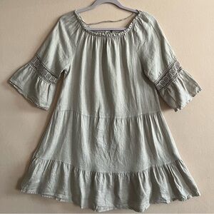 Terzo Millennio Linen Tiered Taupe Dress Made in Italy Women's in S